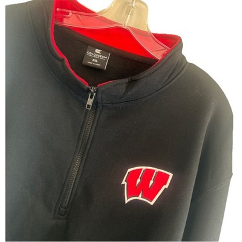 New Wisconsin Badgers Men’s 3xl Colosseum 1/4 Zip Jacket Sweatshirt Black
